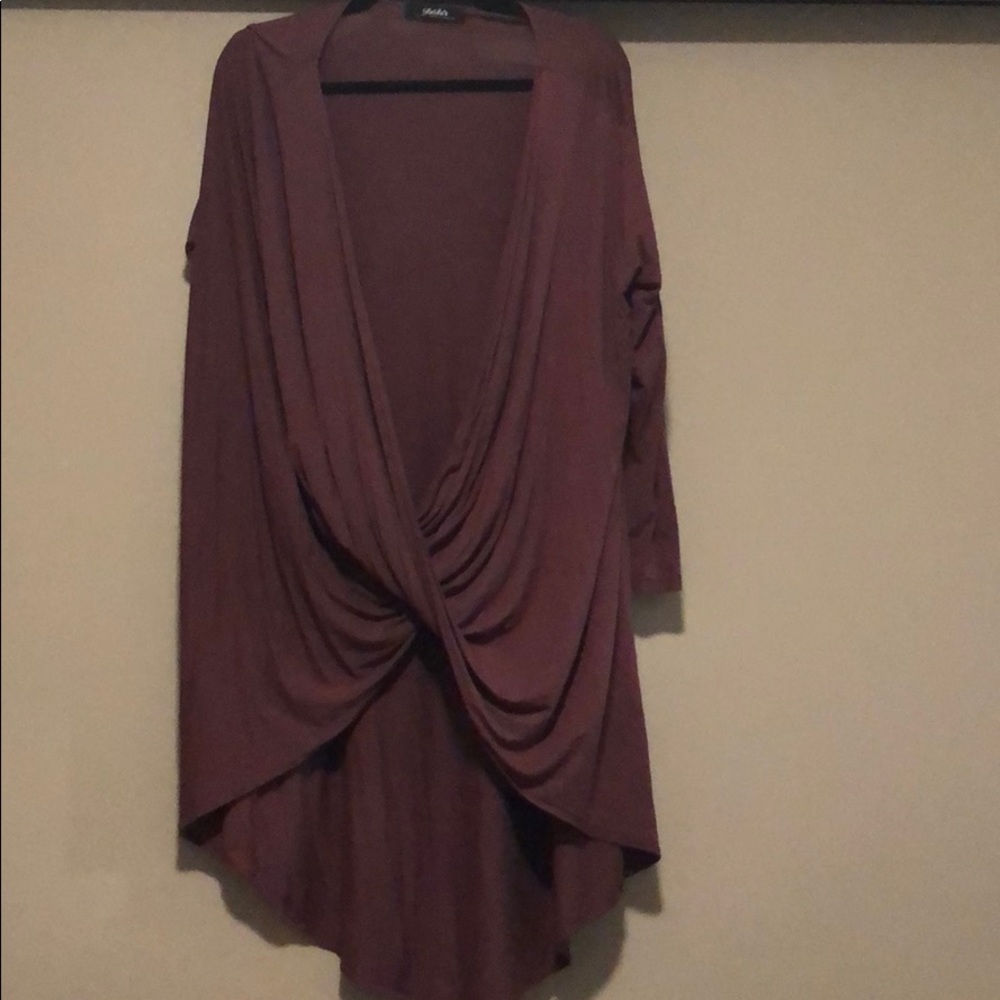 Maroon long sleeve hi low blouse